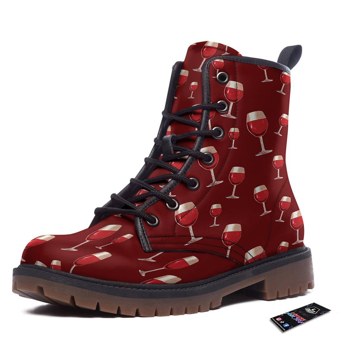 Wine Red Print Pattern Work Boots-grizzshop