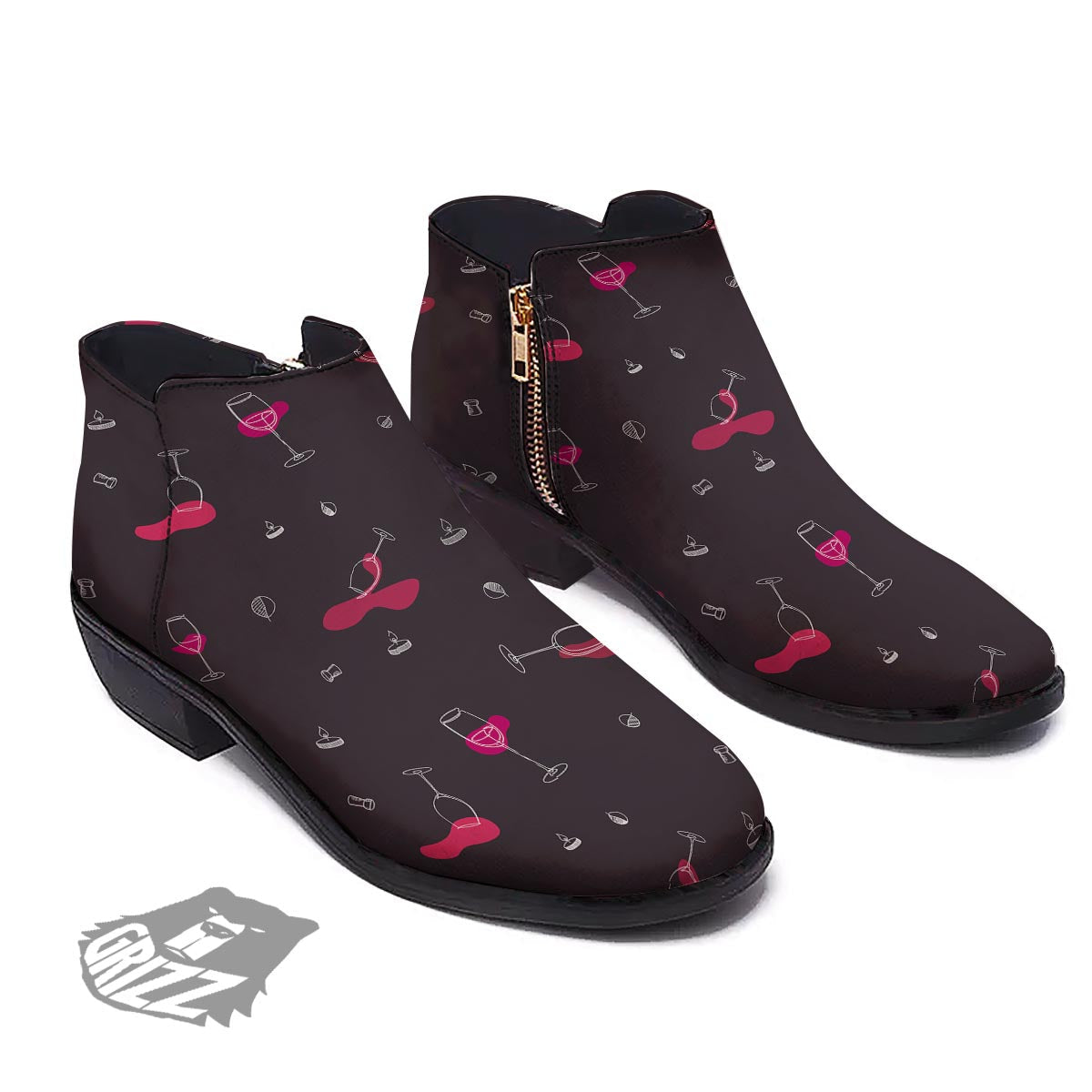 Wine Splash Print Pattern Ankle Boots-grizzshop