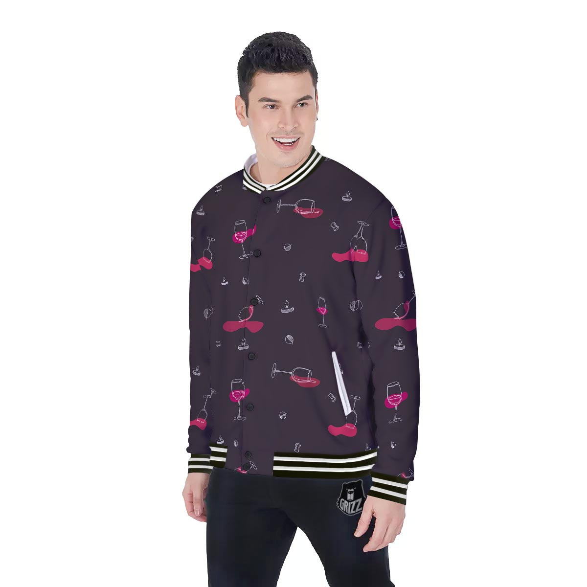 Wine Splash Print Pattern Baseball Jacket-grizzshop