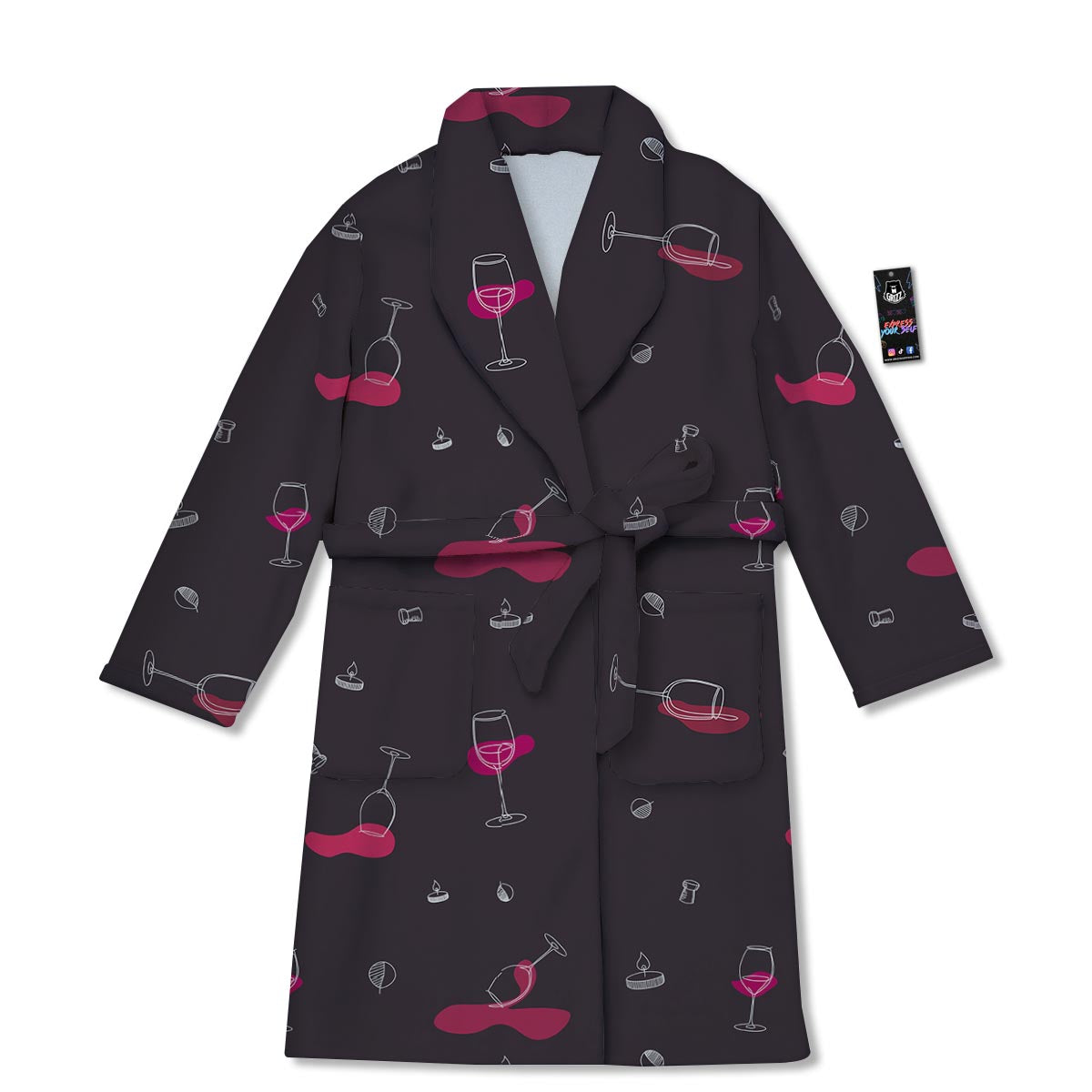 Wine Splash Print Pattern Bathrobe-grizzshop