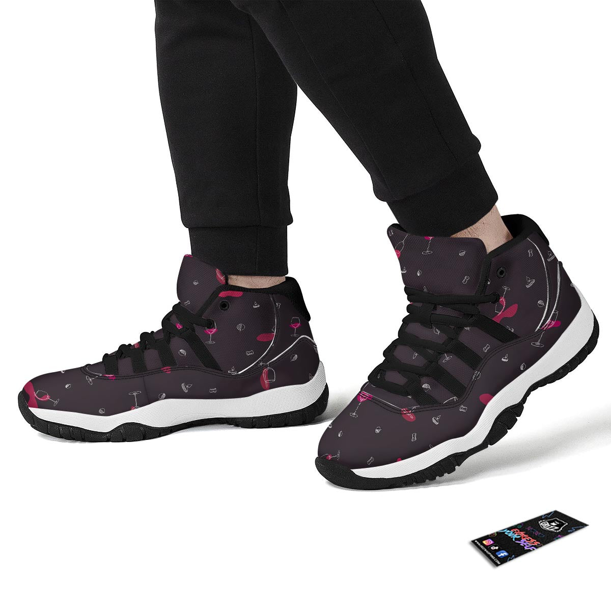Wine Splash Print Pattern Black Bball Shoes-grizzshop