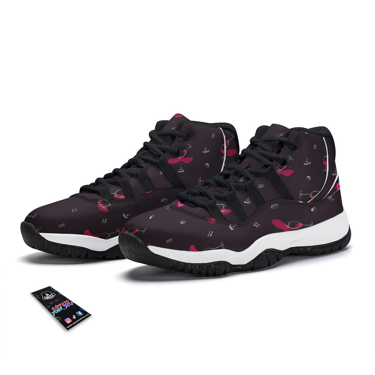 Wine Splash Print Pattern Black Bball Shoes-grizzshop