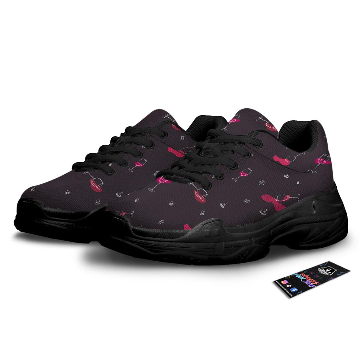 Wine Splash Print Pattern Black Chunky Shoes-grizzshop