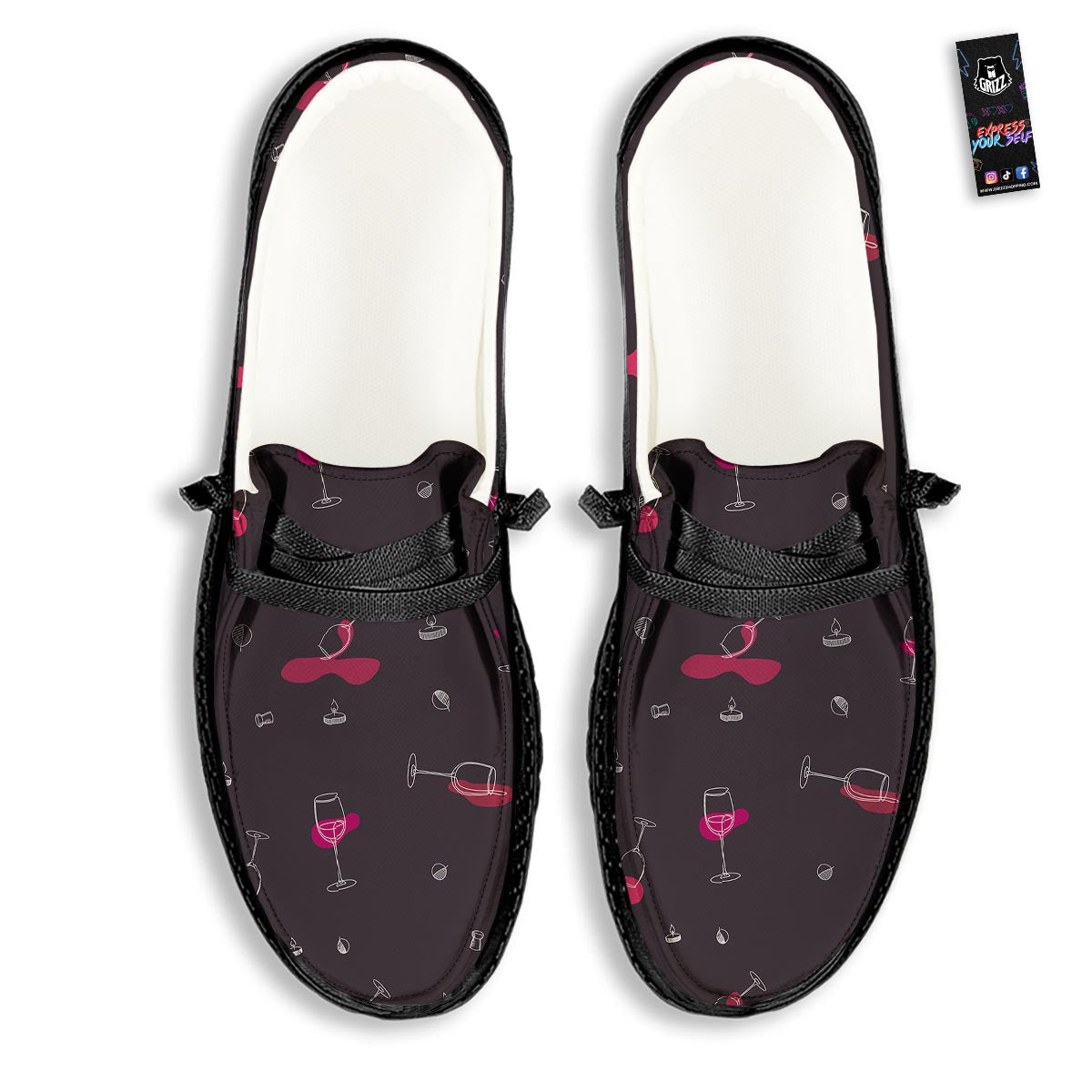 Wine Splash Print Pattern Black Loafers-grizzshop
