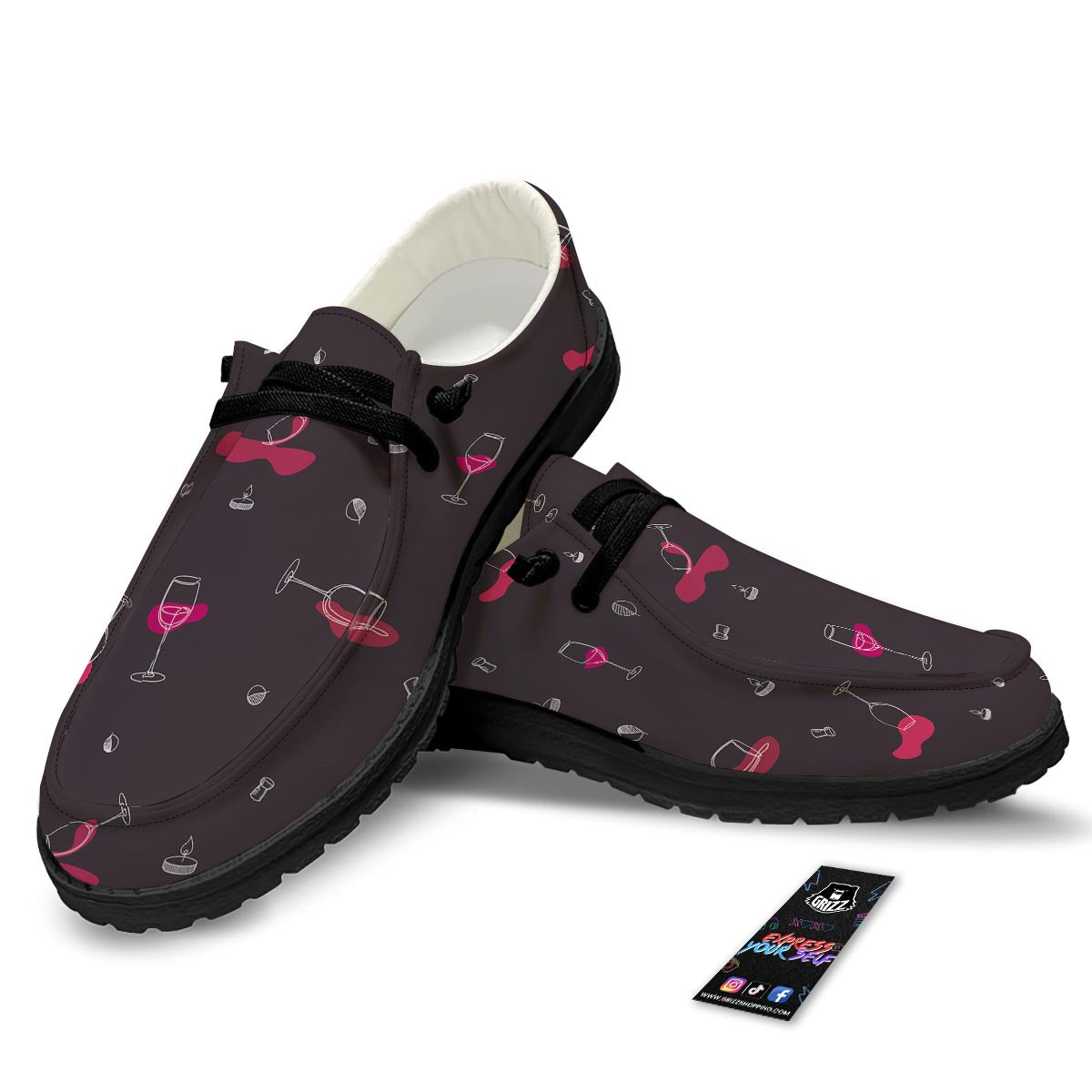 Wine Splash Print Pattern Black Loafers-grizzshop
