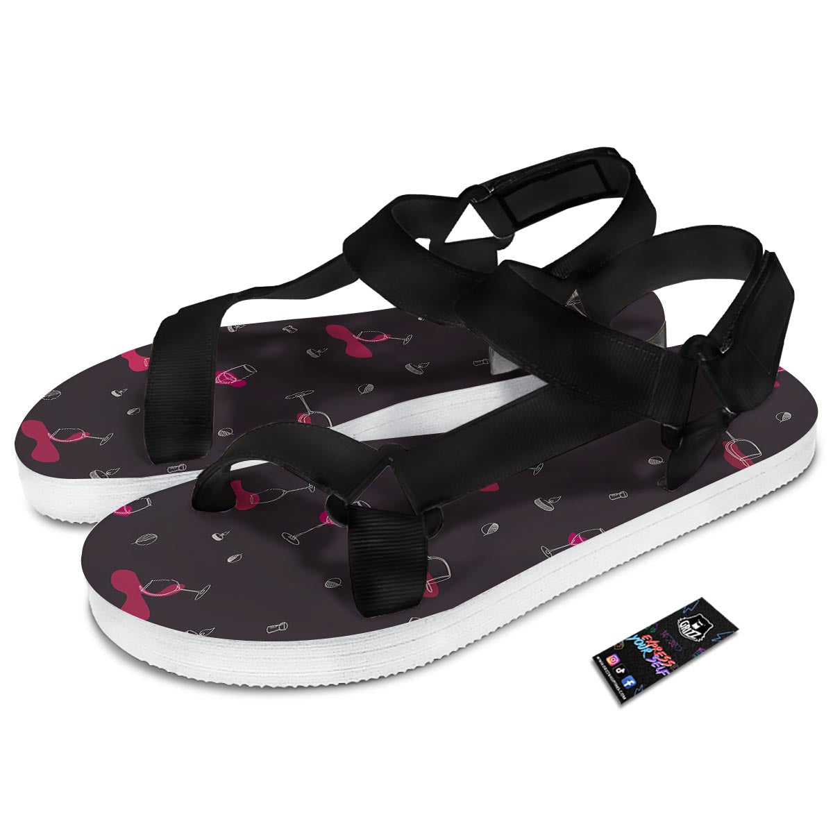 Wine Splash Print Pattern Black Open Toe Sandals-grizzshop