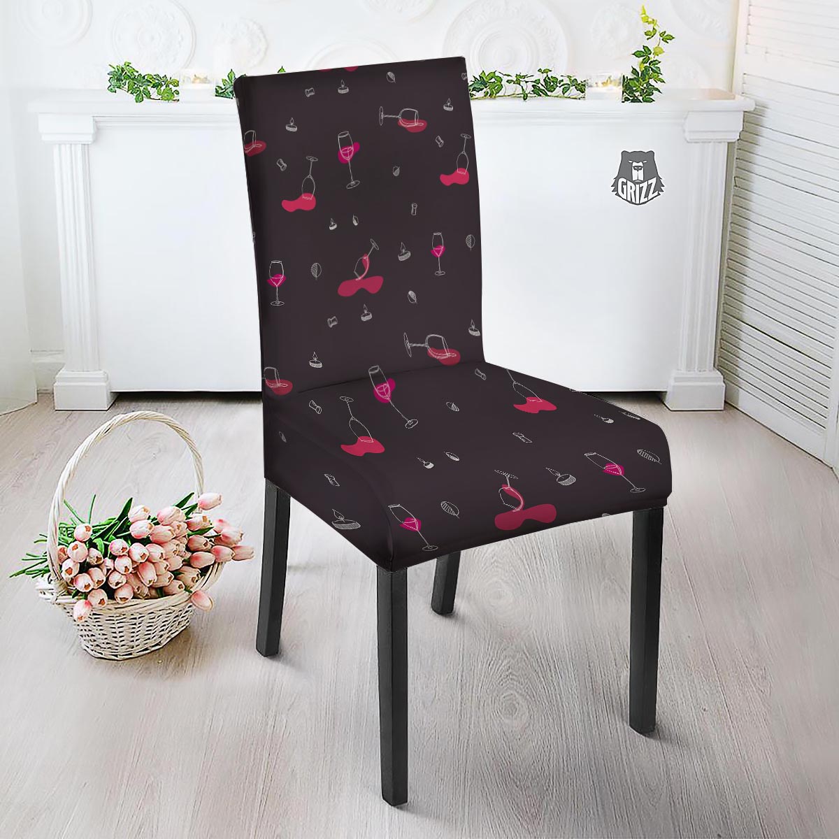 Wine Splash Print Pattern Dining Chair Slipcover-grizzshop