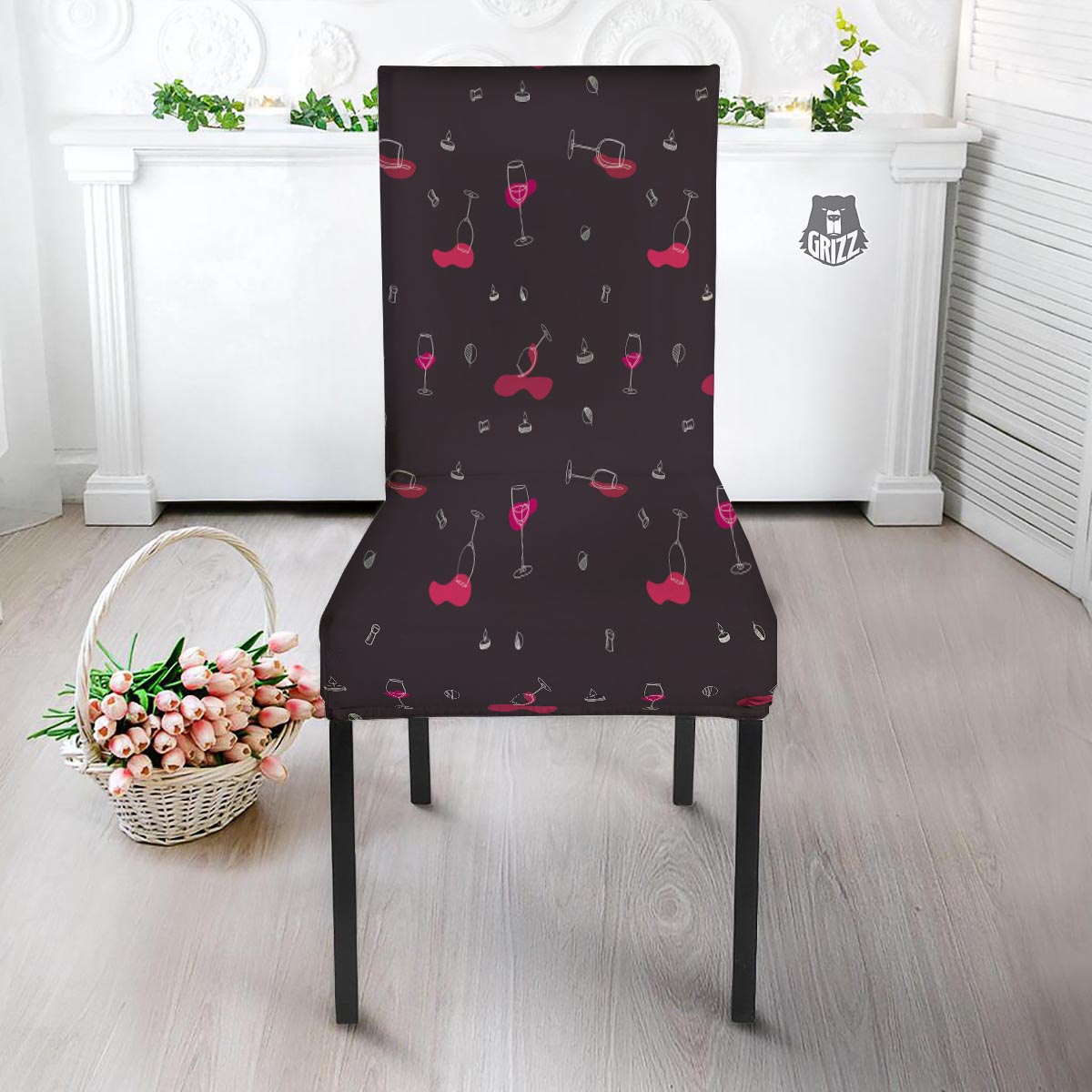 Wine Splash Print Pattern Dining Chair Slipcover-grizzshop