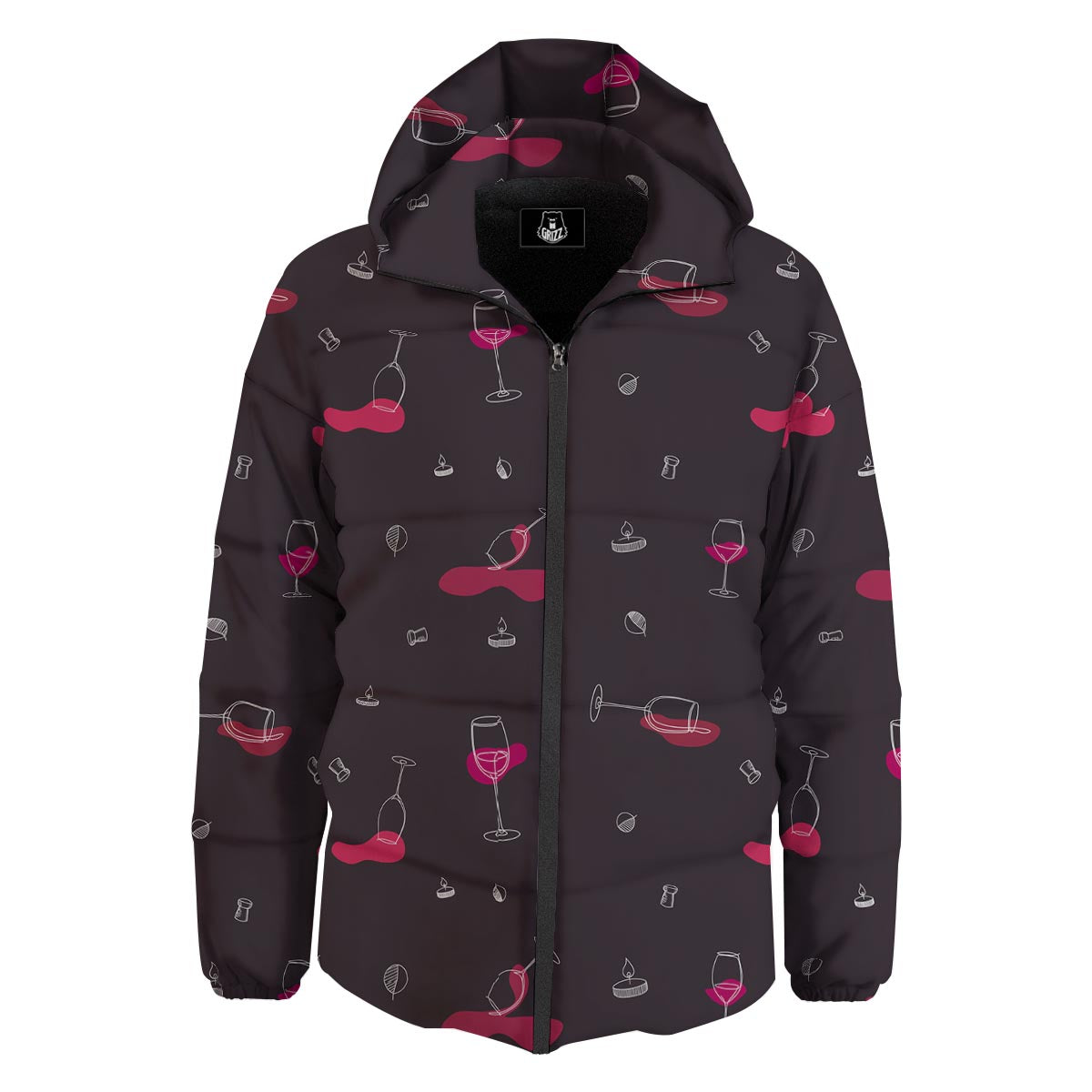 Wine Splash Print Pattern Down Jacket-grizzshop