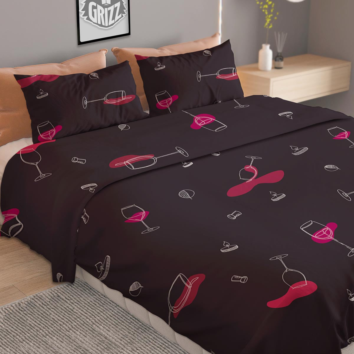 Wine Splash Print Pattern Duvet Cover Bedding Set-grizzshop