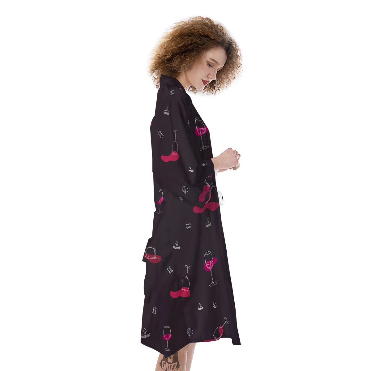 Wine Splash Print Pattern Kimono-grizzshop