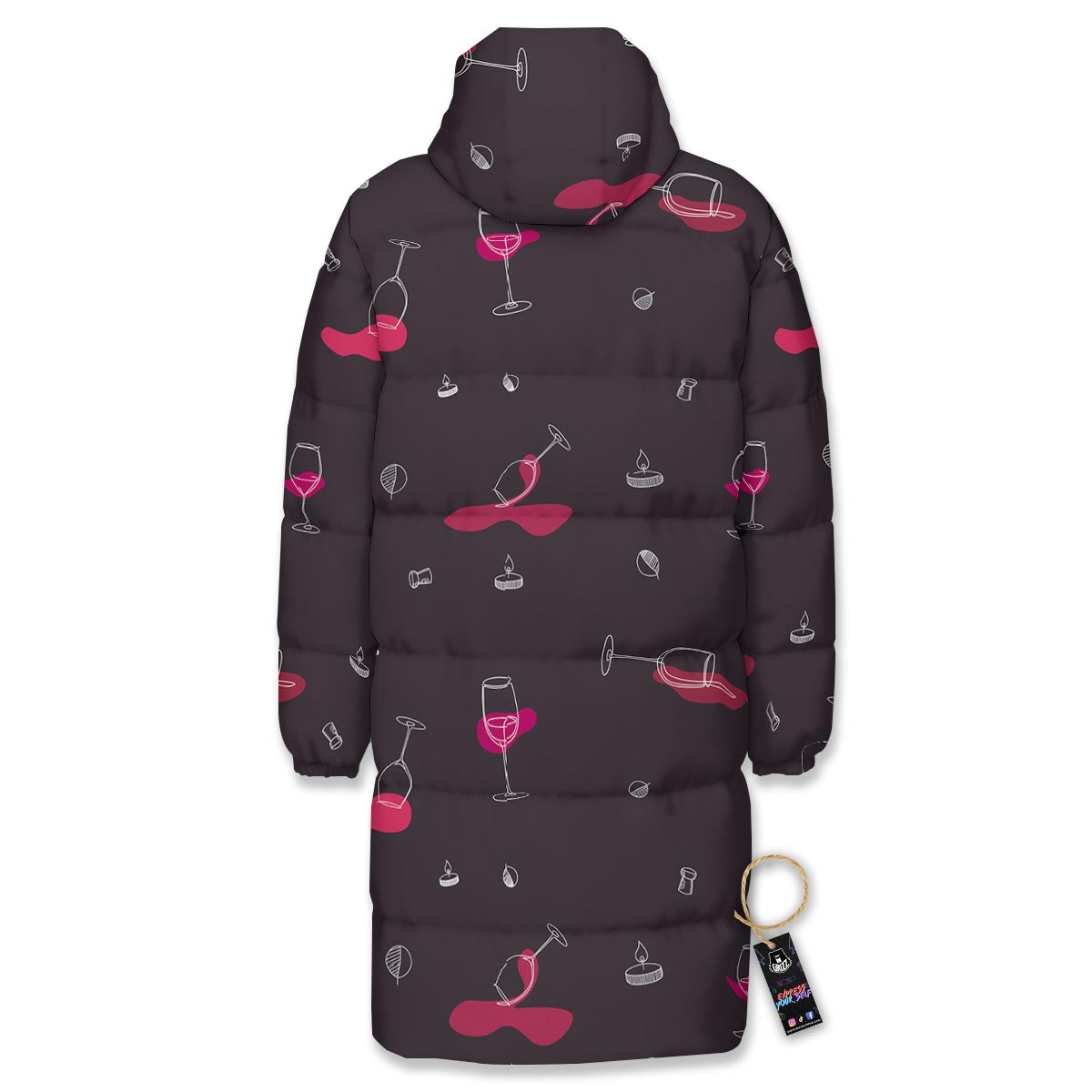 Wine Splash Print Pattern Long Down Jacket-grizzshop