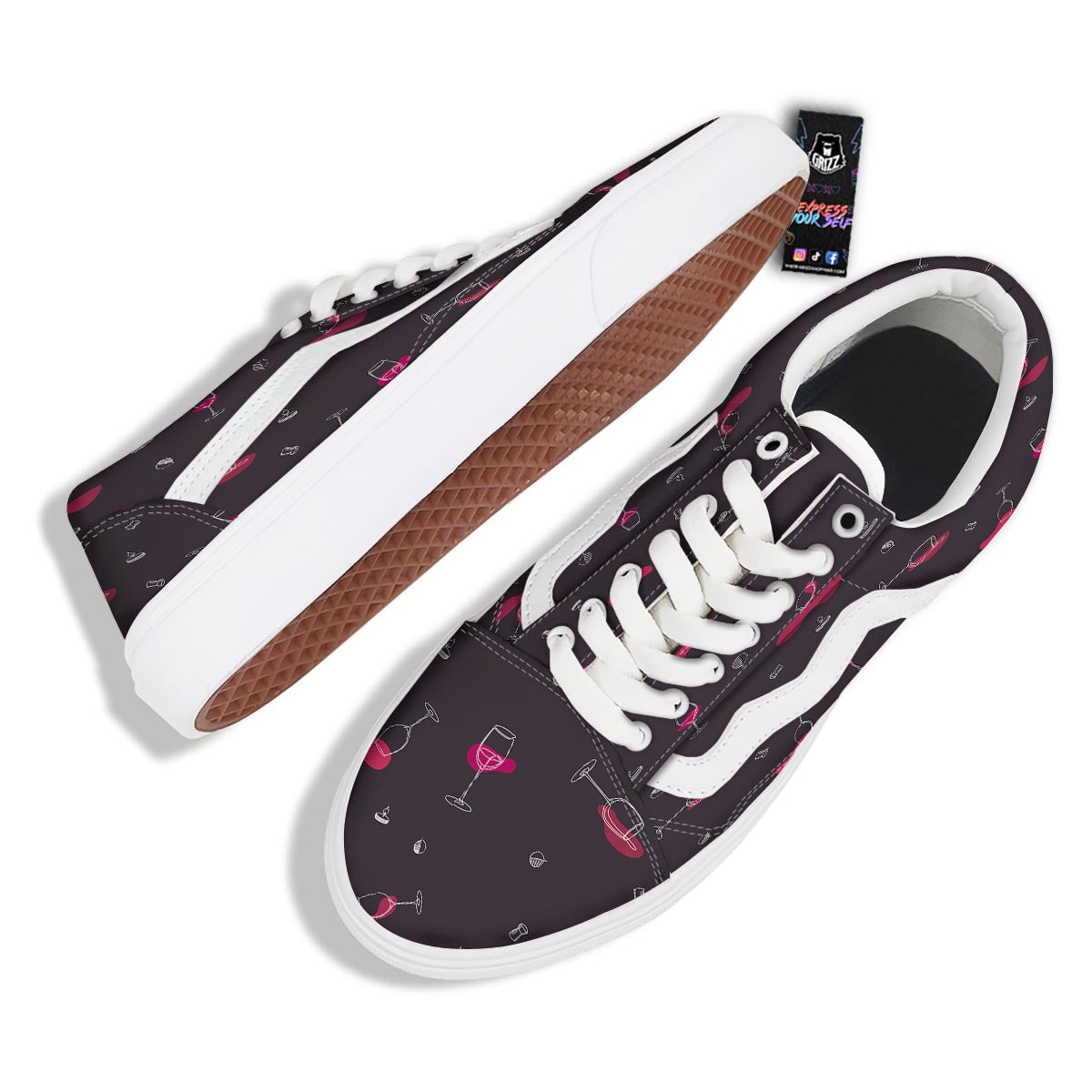 Wine Splash Print Pattern Skate Shoes-grizzshop