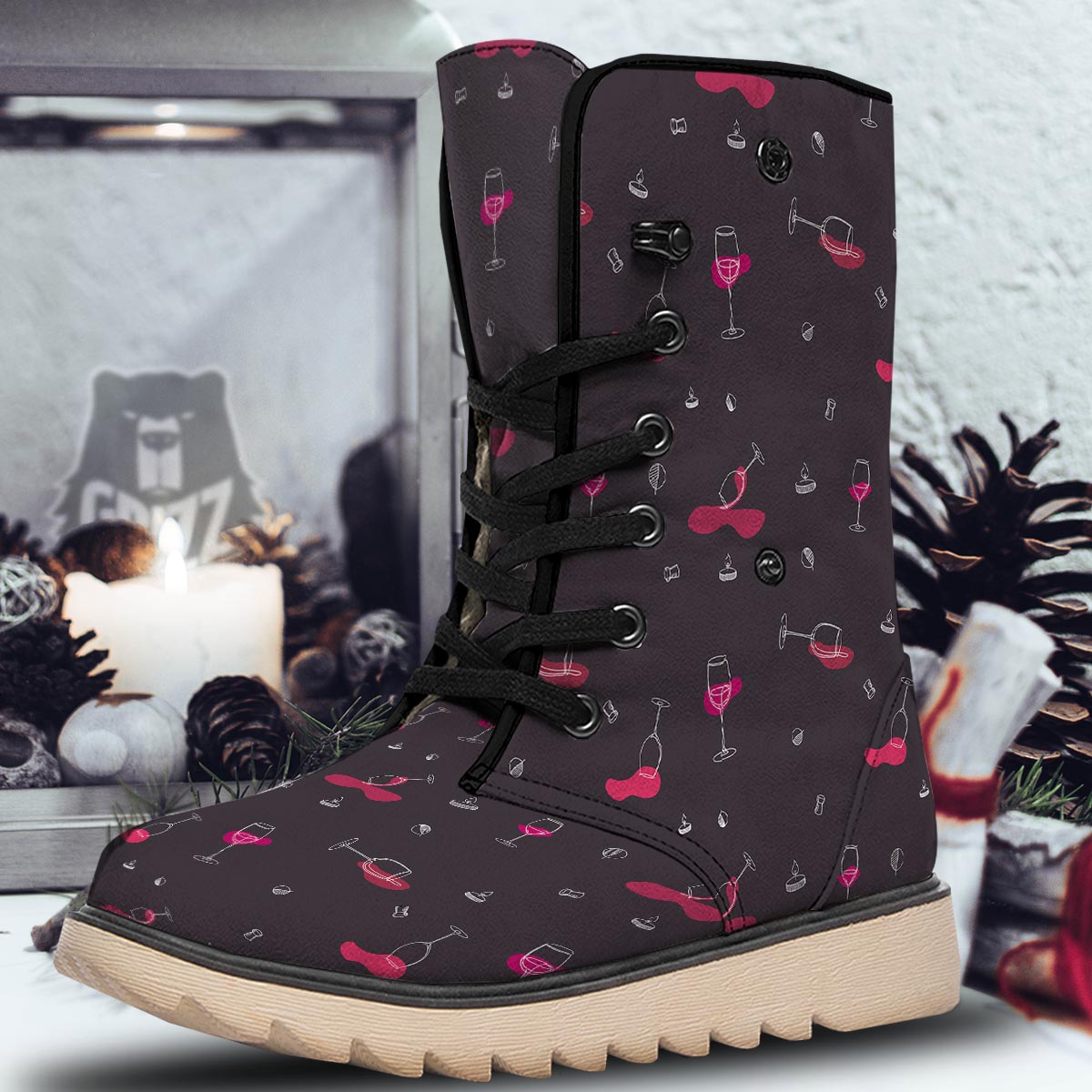 Wine Splash Print Pattern Snow Boots-grizzshop