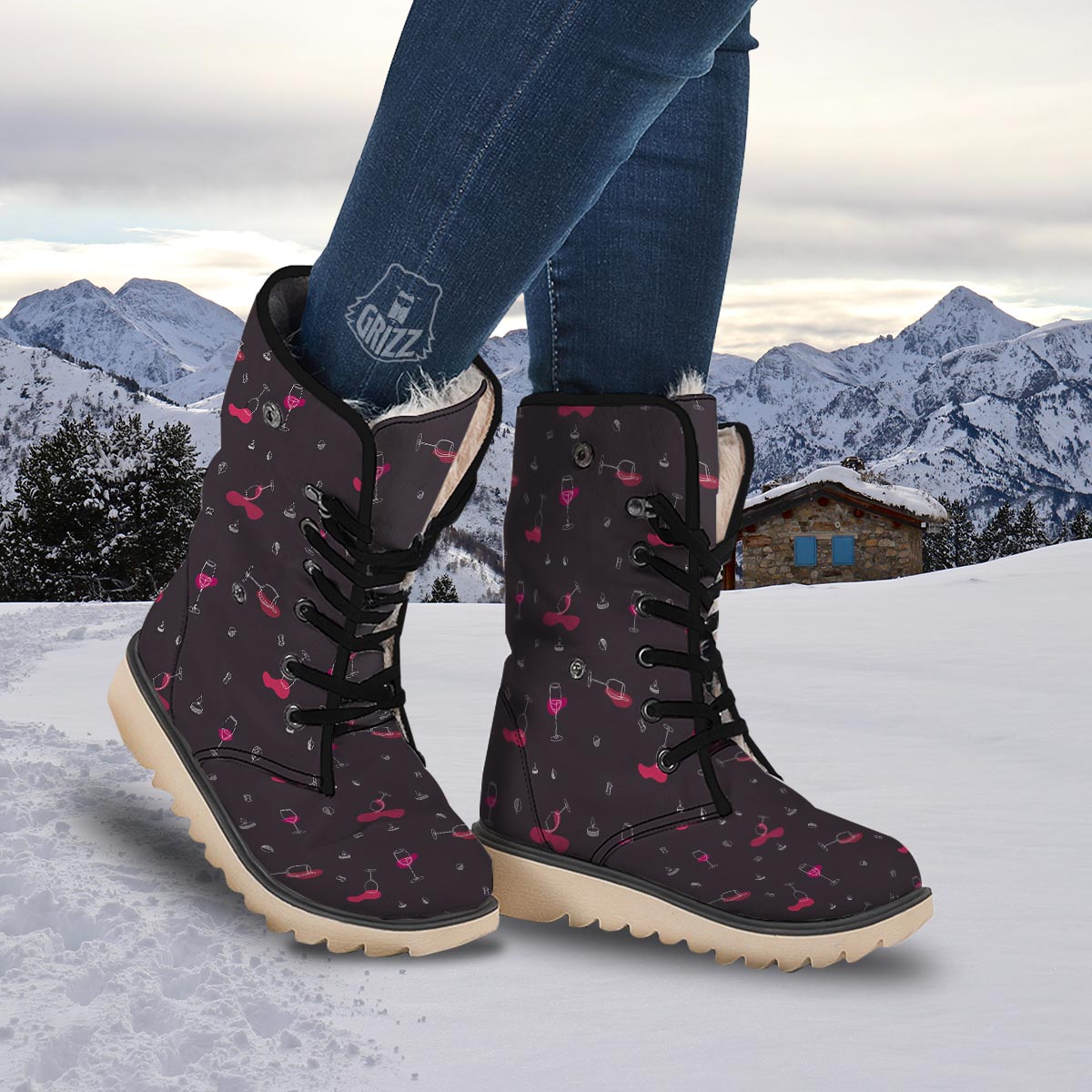 Wine Splash Print Pattern Snow Boots-grizzshop