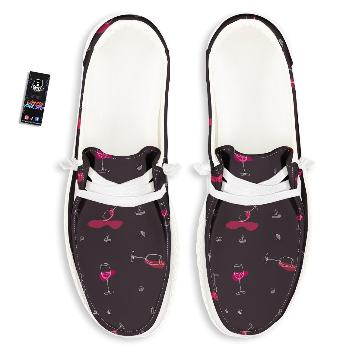 Wine Splash Print Pattern White Loafers-grizzshop