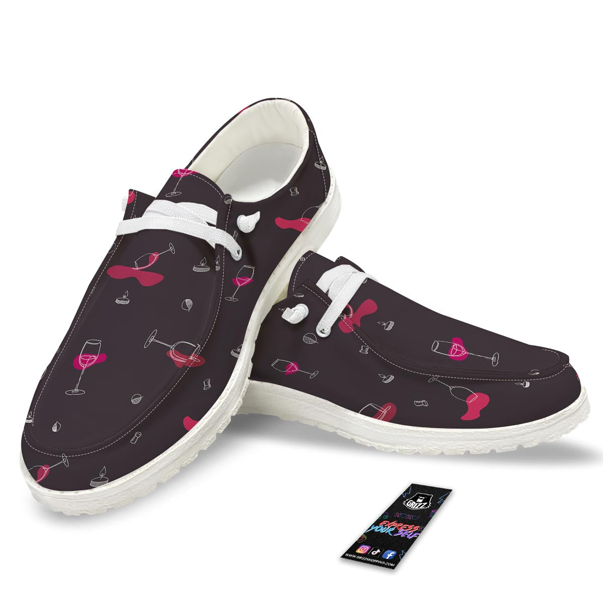 Wine Splash Print Pattern White Loafers-grizzshop