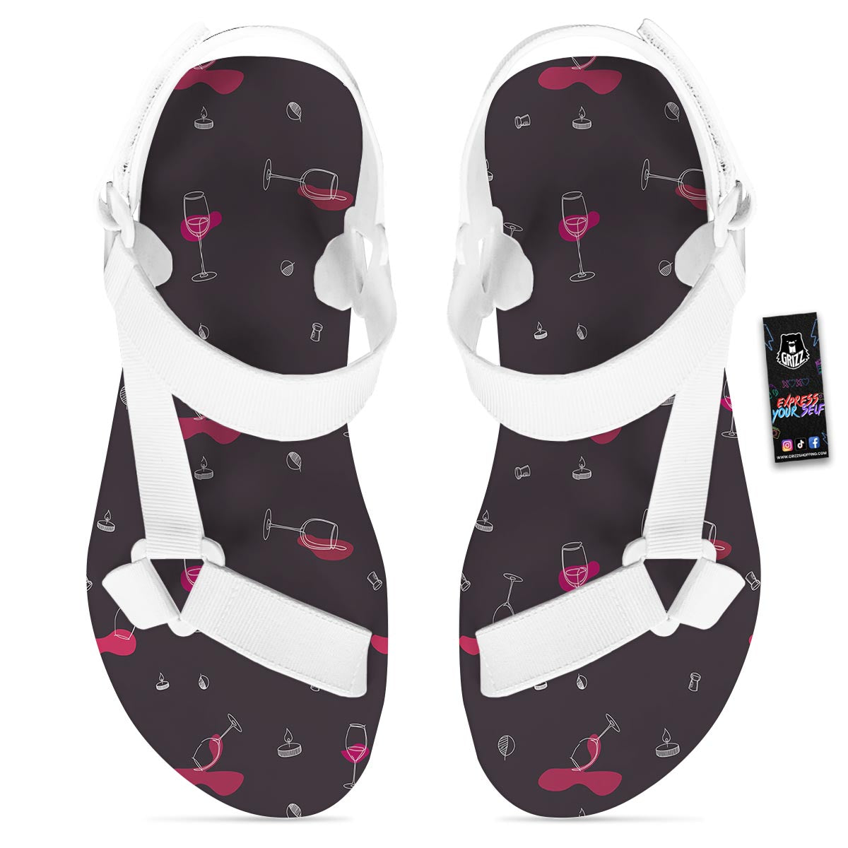 Wine Splash Print Pattern White Open Toe Sandals-grizzshop