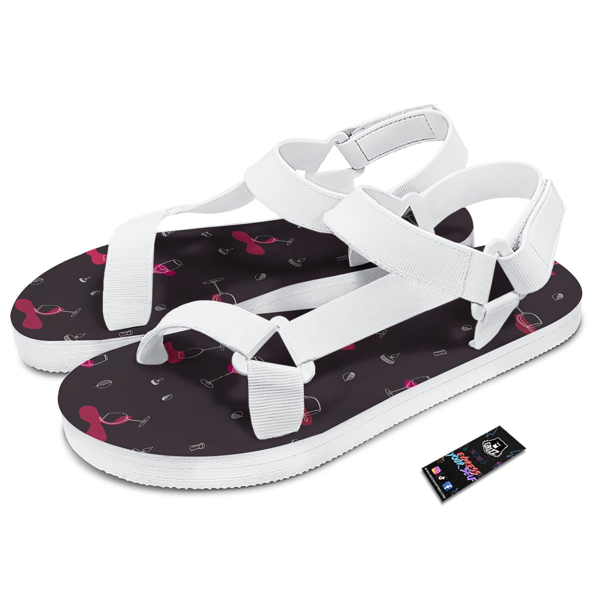 Wine Splash Print Pattern White Open Toe Sandals-grizzshop