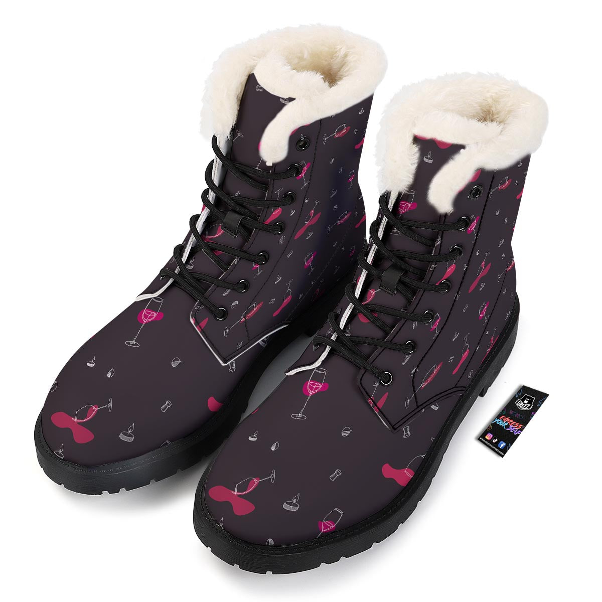 Wine Splash Print Pattern Winter Boots-grizzshop