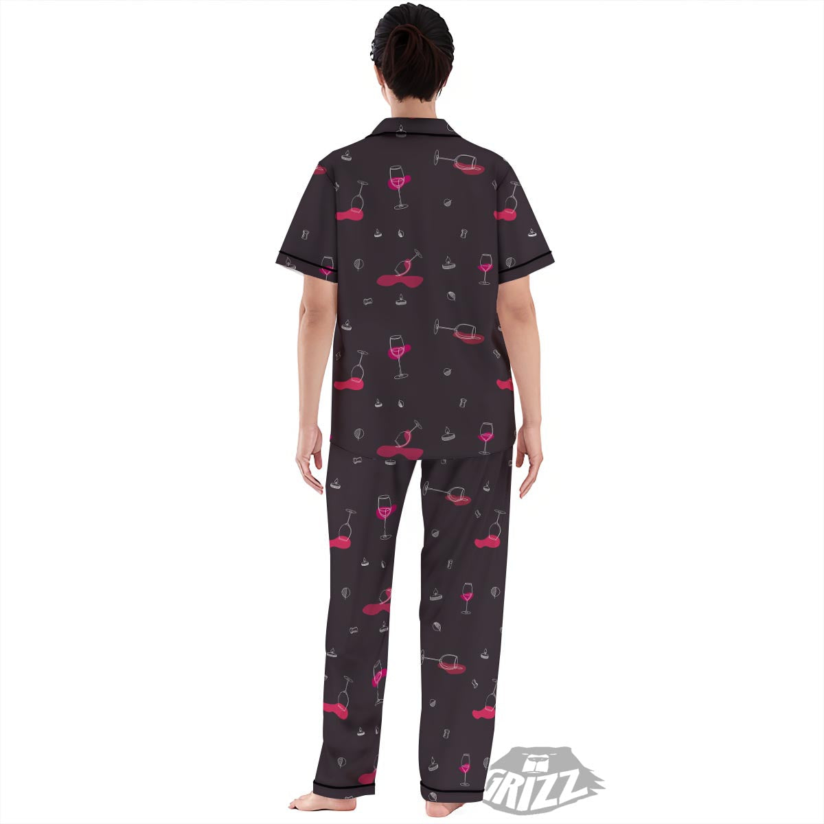 Wine Splash Print Pattern Women's Pajamas Set-grizzshop