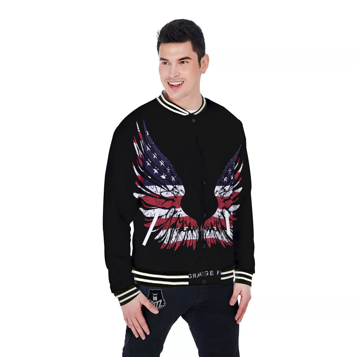 Wing Flag American Print Baseball Jacket-grizzshop