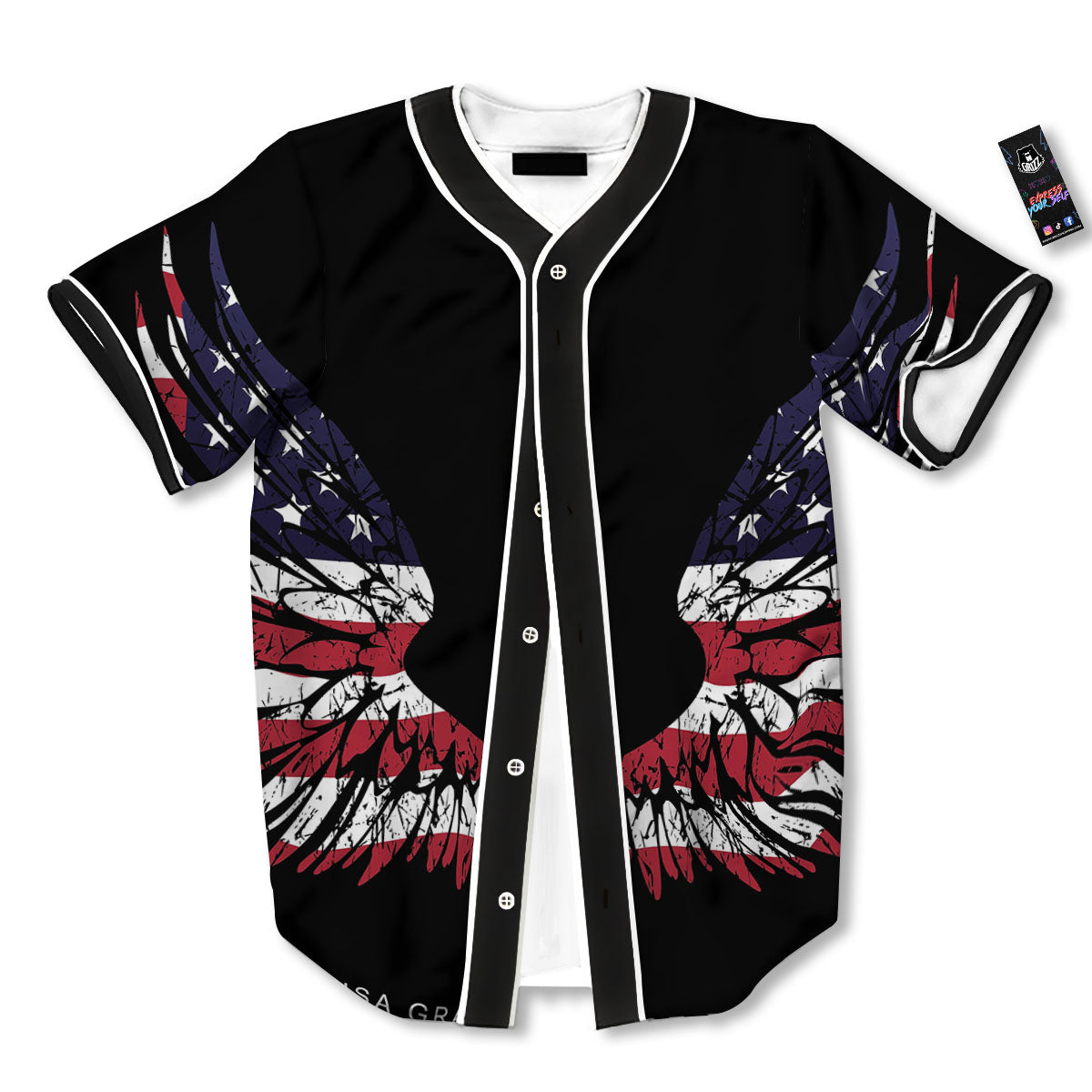 Wing Flag American Print Baseball Jersey-grizzshop