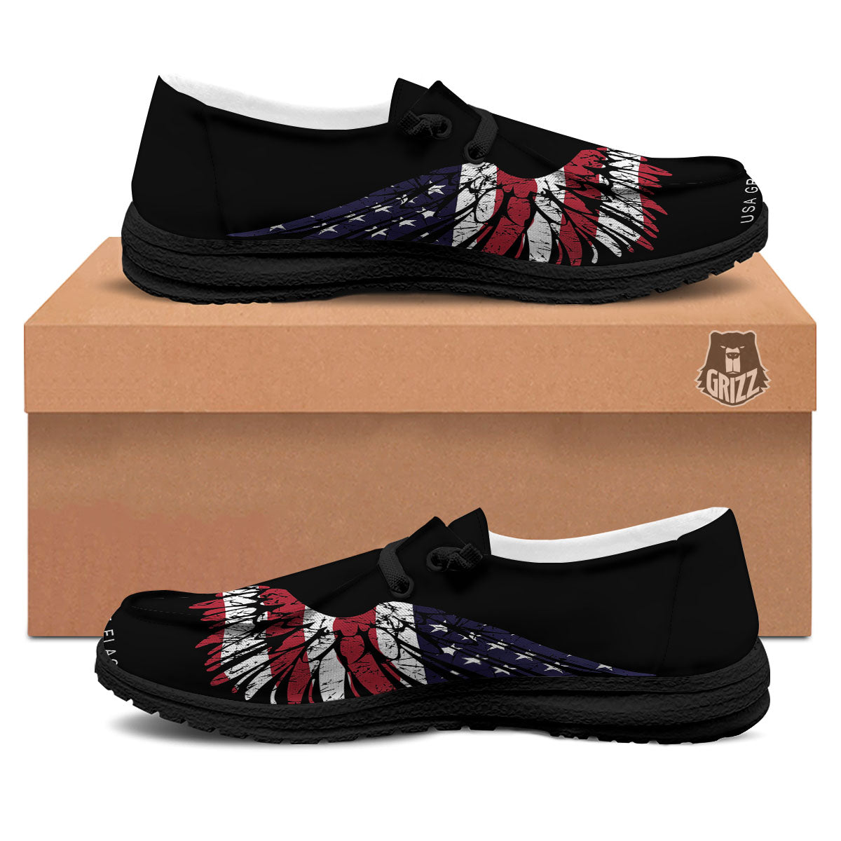 Wing Flag American Print Black Loafers-grizzshop