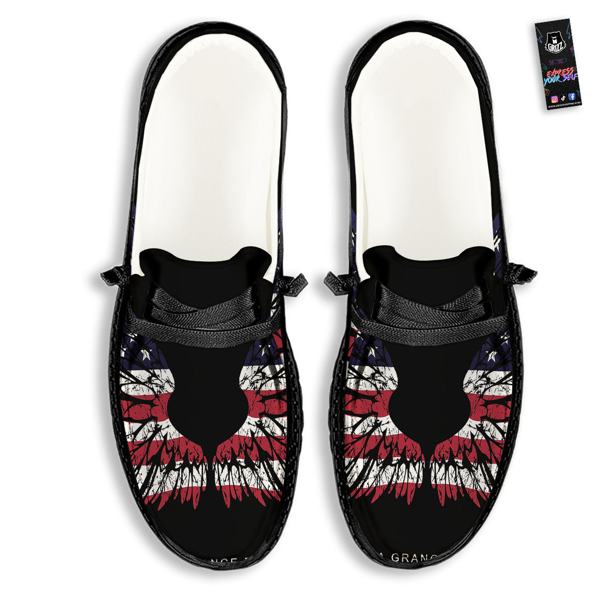 Wing Flag American Print Black Loafers-grizzshop