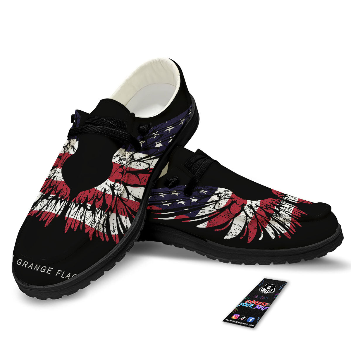 Wing Flag American Print Black Loafers-grizzshop