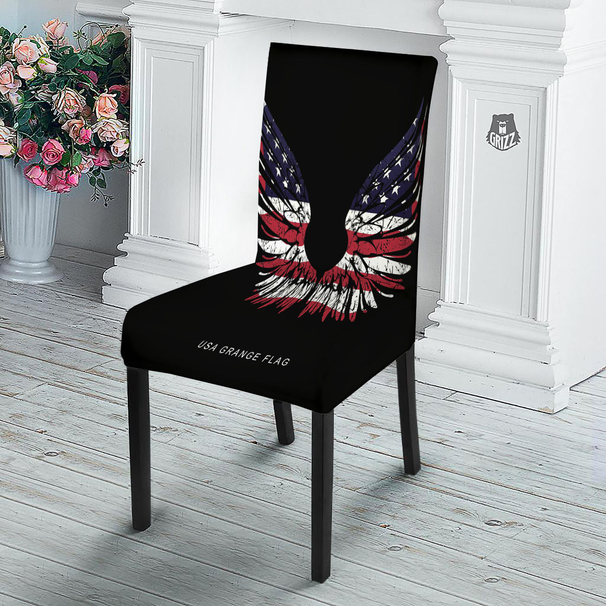 Wing Flag American Print Dining Chair Slipcover-grizzshop
