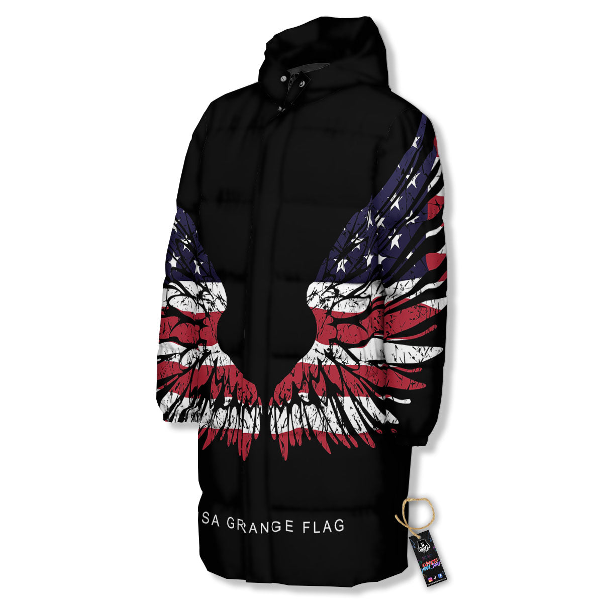 Wing Flag American Print Long Down Jacket-grizzshop