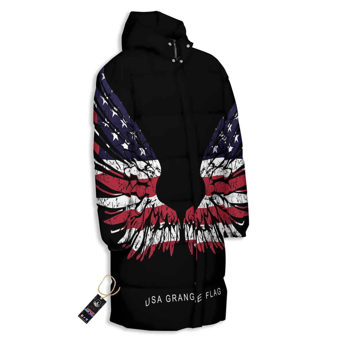 Wing Flag American Print Long Down Jacket-grizzshop