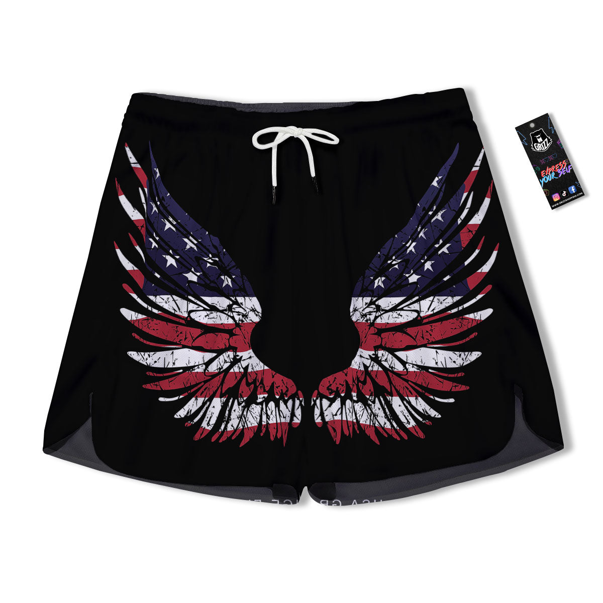 Wing Flag American Print Men's Running Shorts-grizzshop