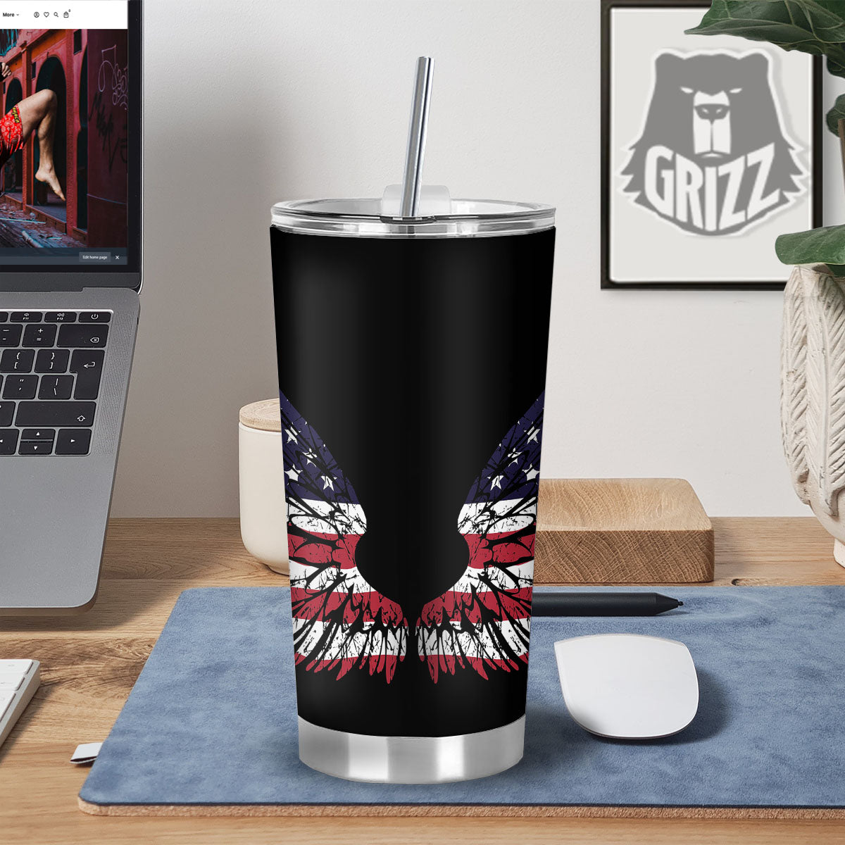 Wing Flag American Print Tumbler-grizzshop