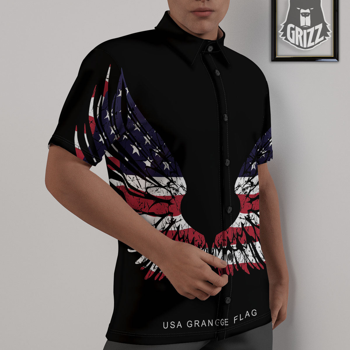 Wing Flag American Print Untucked Shirts-grizzshop
