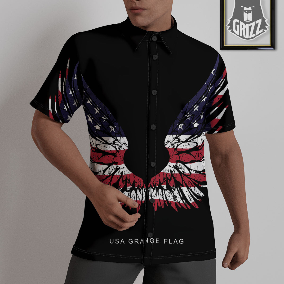 Wing Flag American Print Untucked Shirts-grizzshop