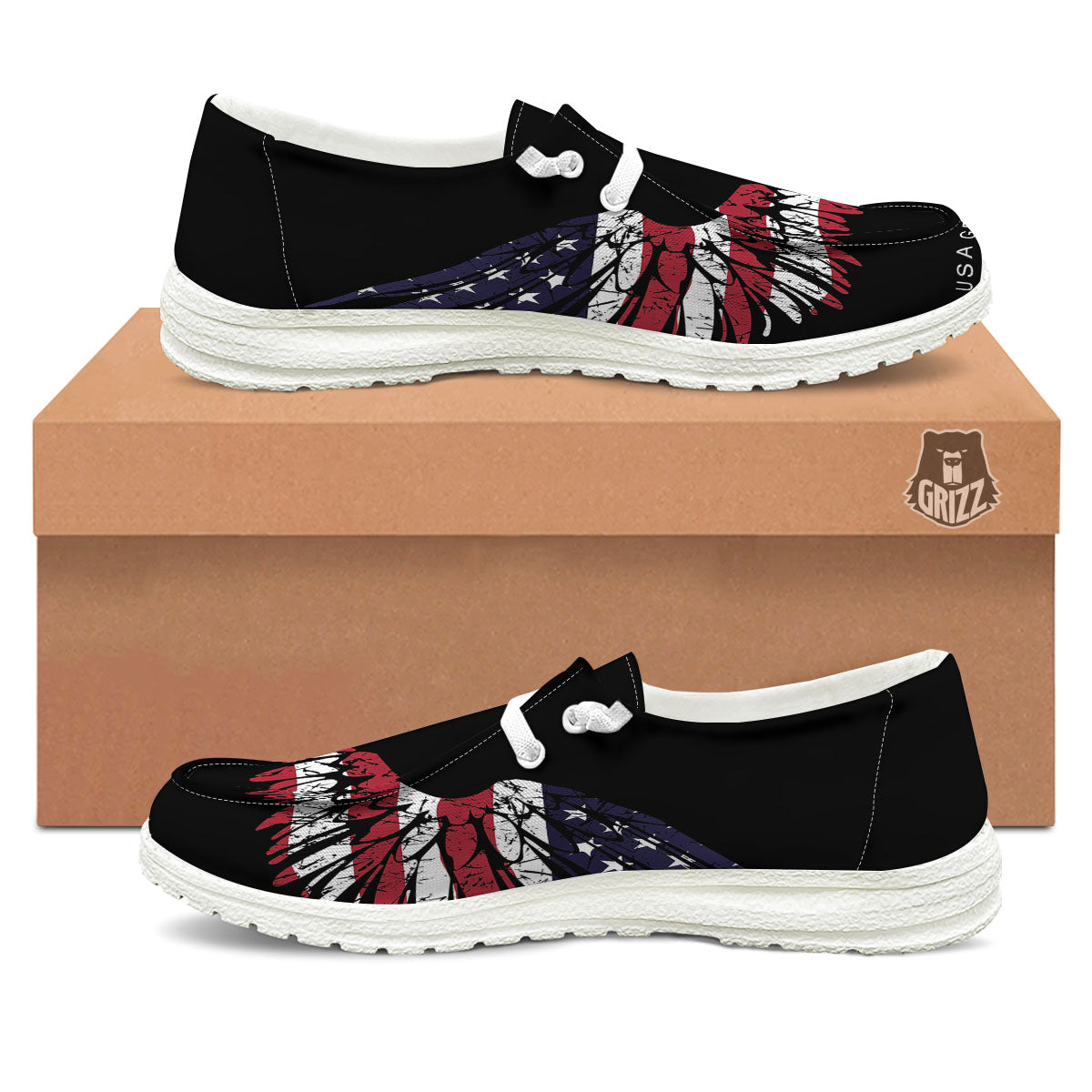 Wing Flag American Print White Loafers-grizzshop