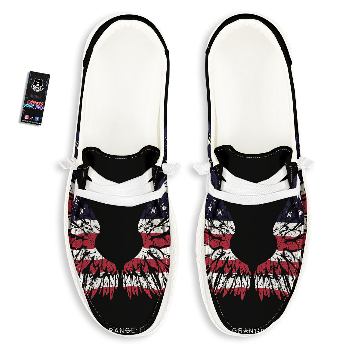 Wing Flag American Print White Loafers-grizzshop