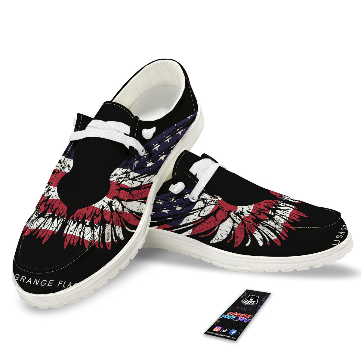Wing Flag American Print White Loafers-grizzshop