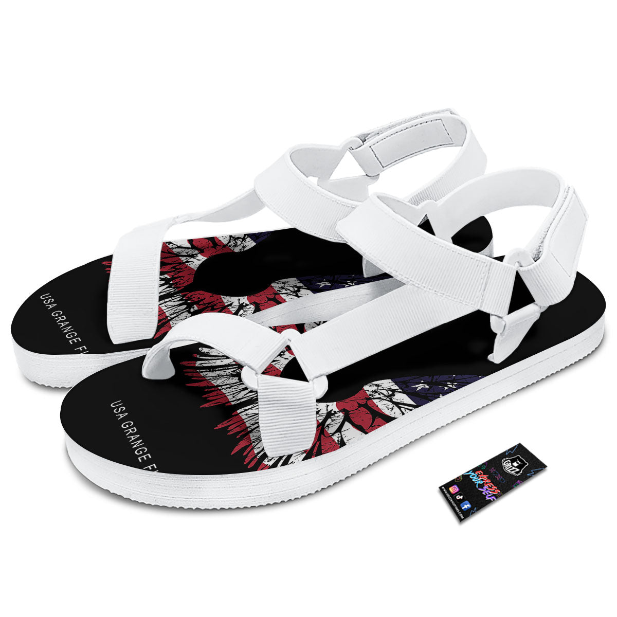 Wing Flag American Print White Open Toe Sandals-grizzshop