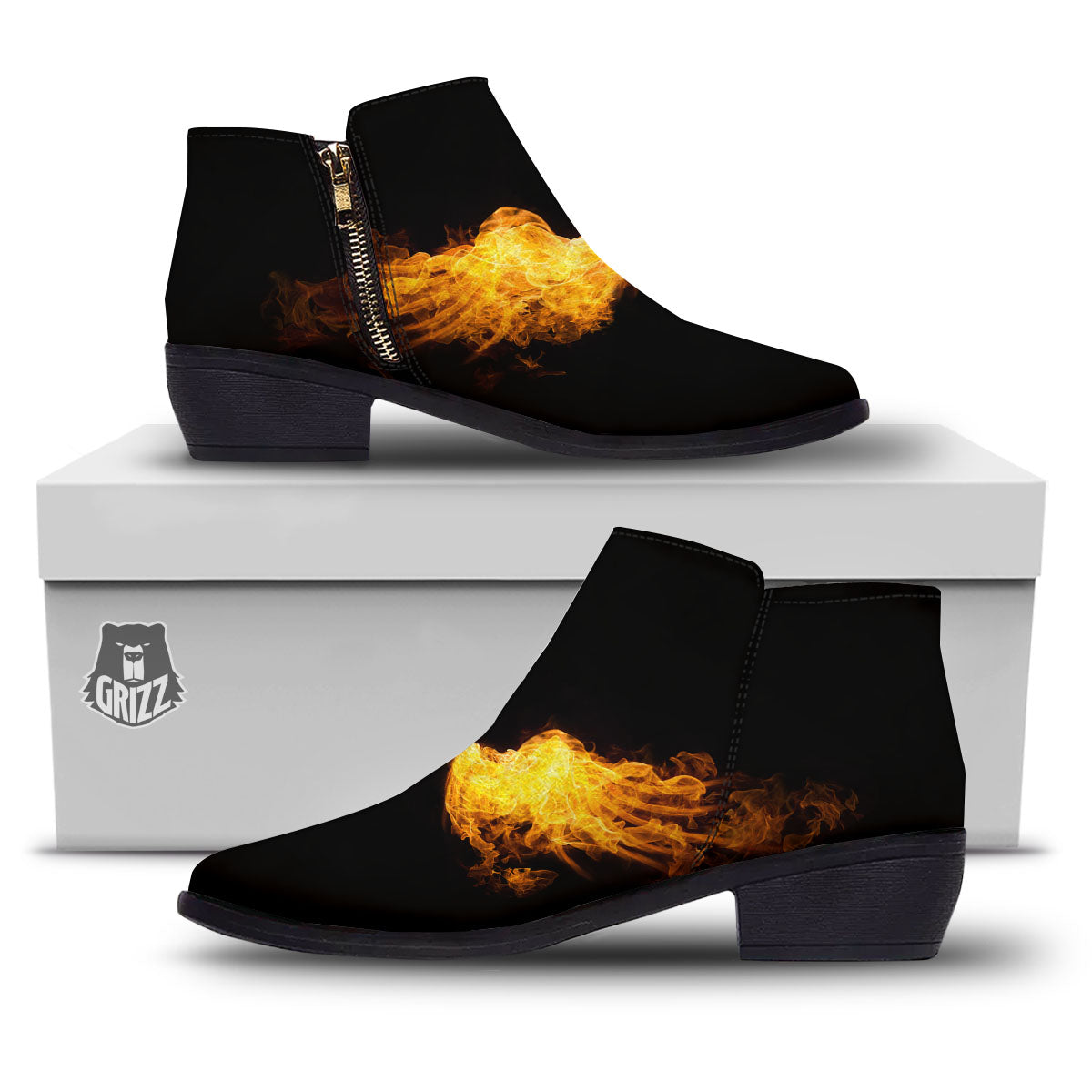 Wings Flame Print Ankle Boots-grizzshop