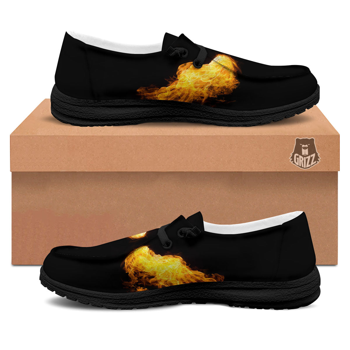 Wings Flame Print Black Loafers-grizzshop