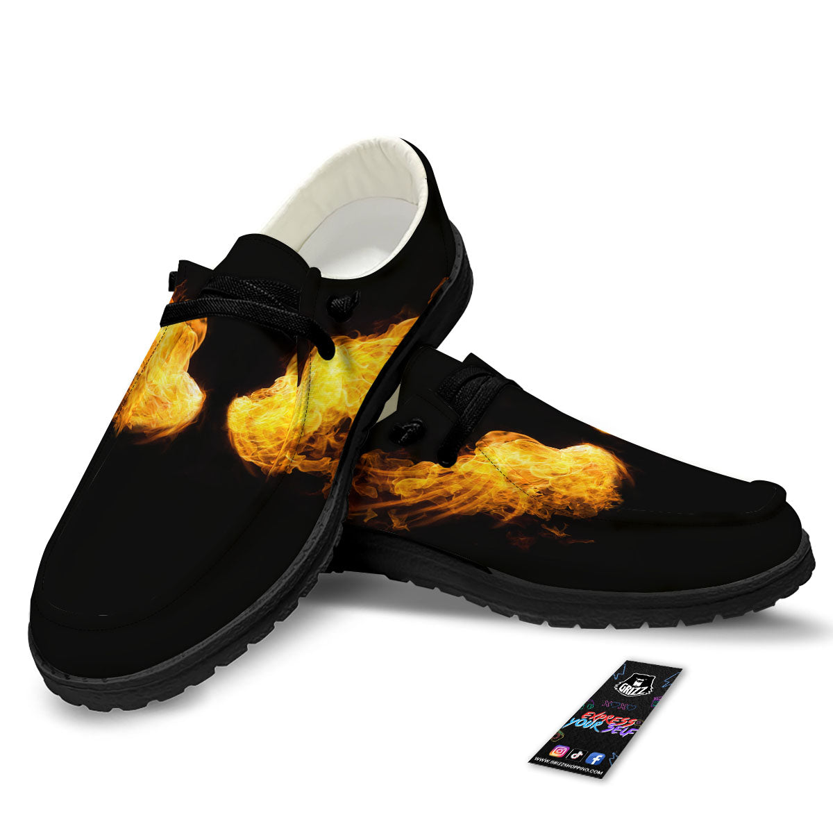 Wings Flame Print Black Loafers-grizzshop