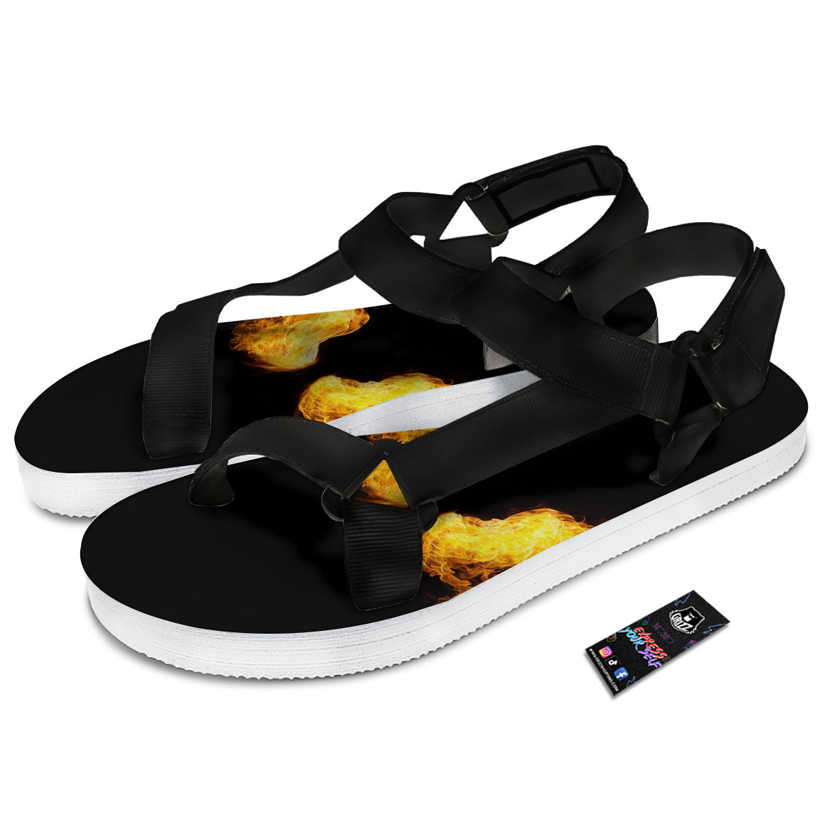 Wings Flame Print Black Open Toe Sandals-grizzshop