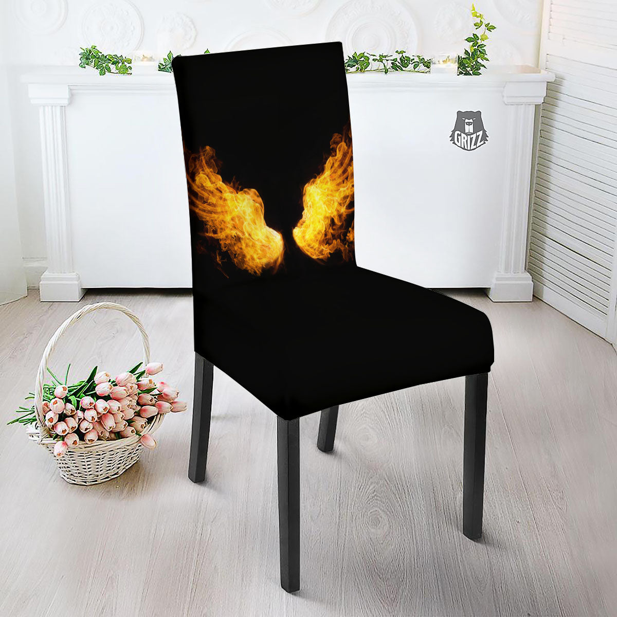 Wings Flame Print Dining Chair Slipcover-grizzshop