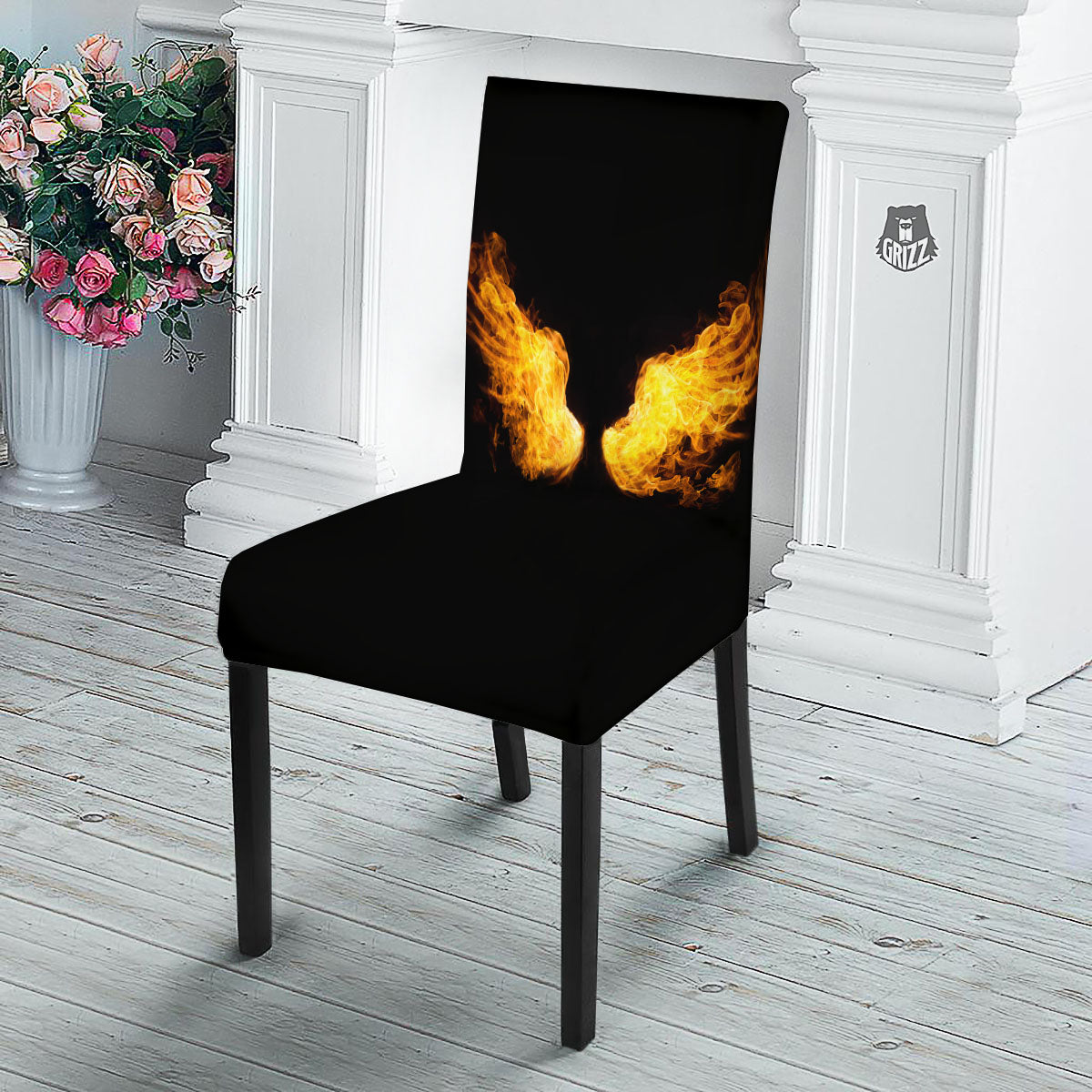 Wings Flame Print Dining Chair Slipcover-grizzshop