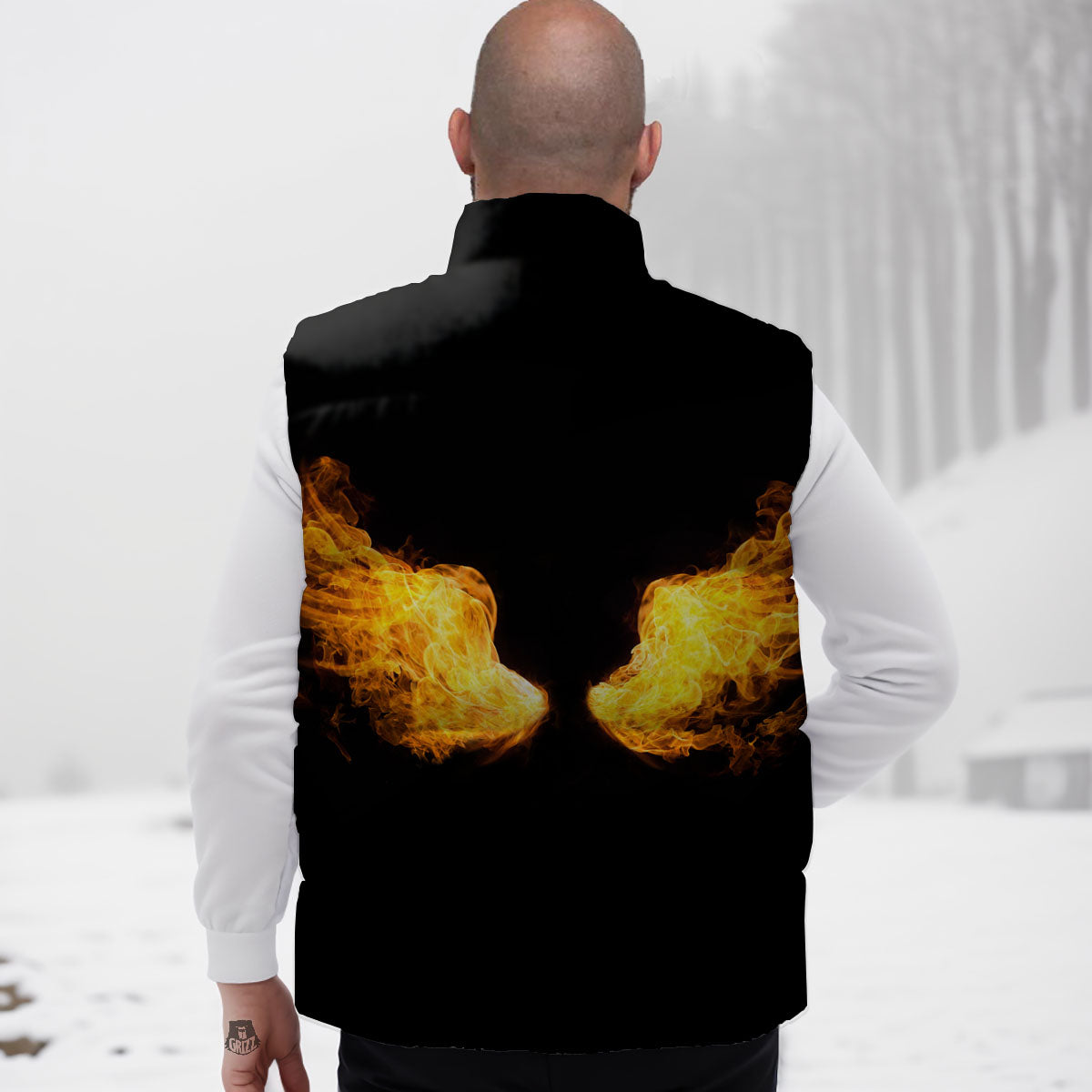 Wings Flame Print Down Vest-grizzshop