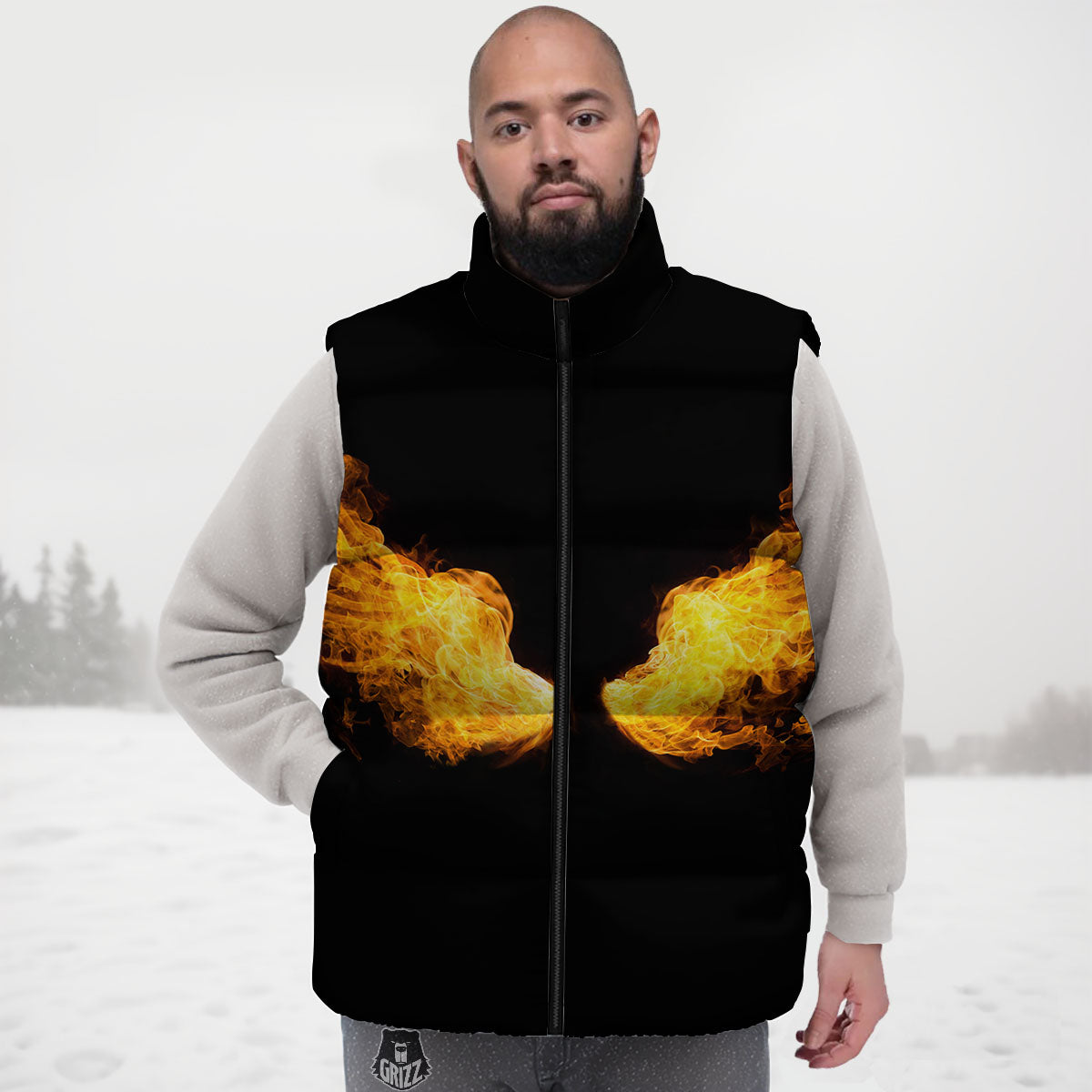Wings Flame Print Down Vest-grizzshop