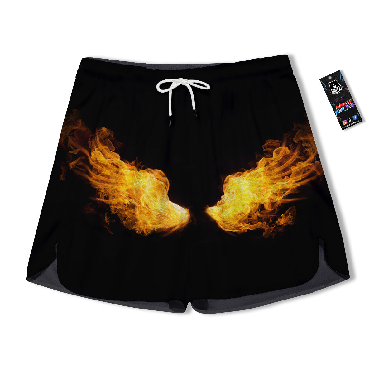 Wings Flame Print Men's Running Shorts-grizzshop
